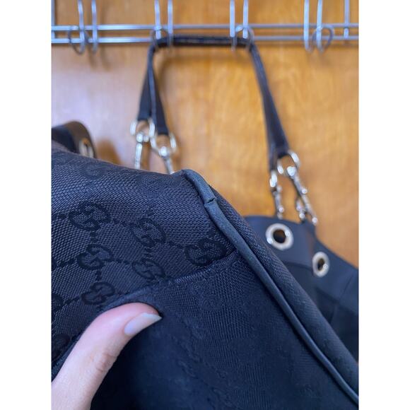 Gucci Black GG Monogram Canvas and Leather Positano Tote Gold Hardware - Picture 6 of 15